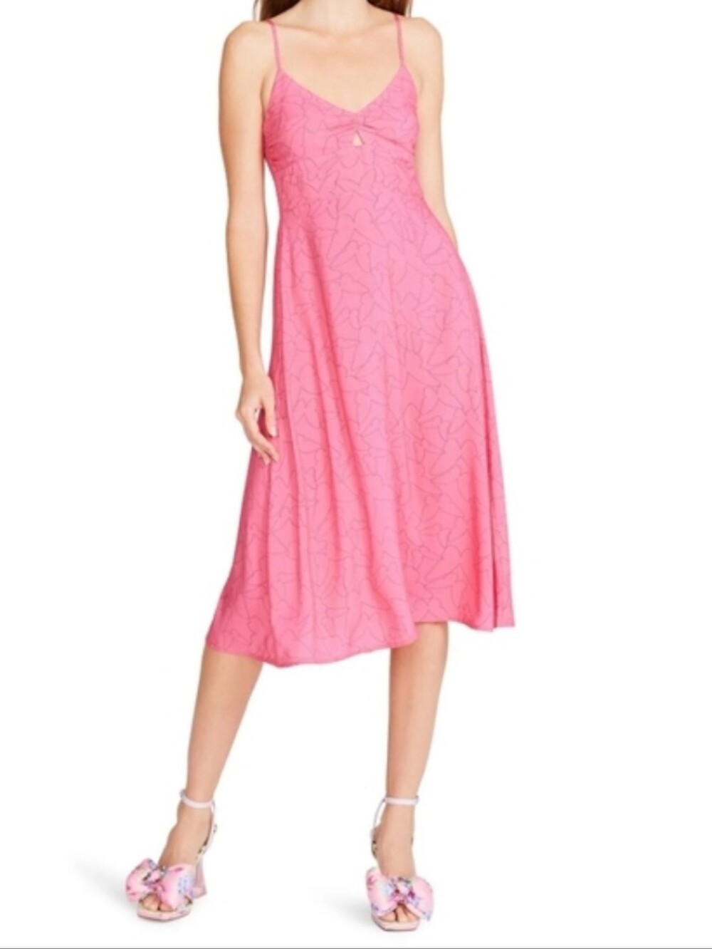 Betsey Johnson Pink Butterfly-Print Midi Dress Size L